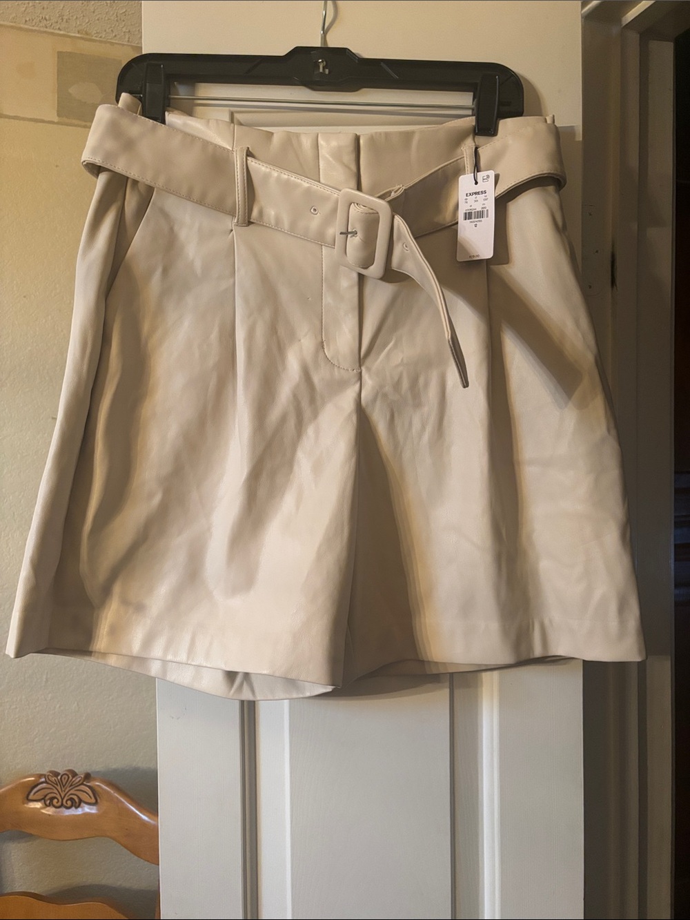 Express Cream High-Waist Belted Bermuda Shorts